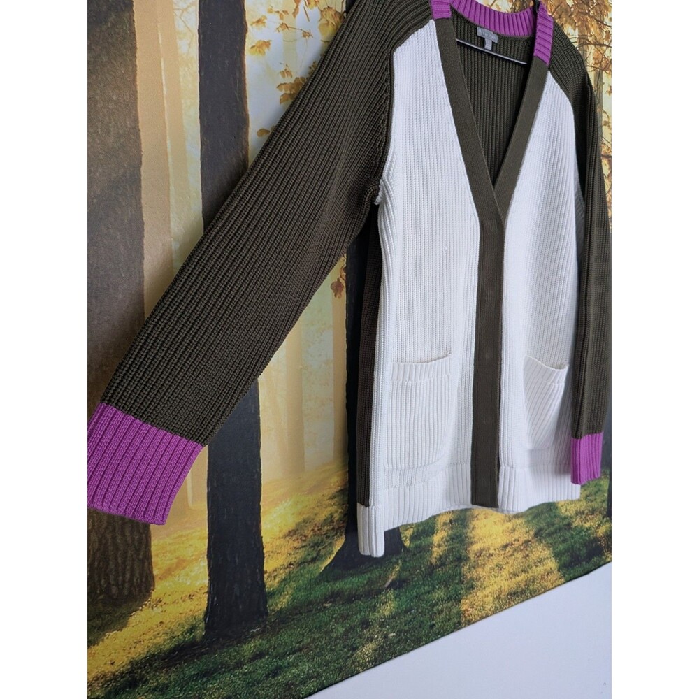 T By Talbots Color Block Sweater Cardigan Green P… - image 4